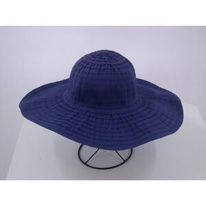 NYC Underground Navy Blue Wide Brim‎ Sun Hat Pleated Tiered Summer Beach Hat OS